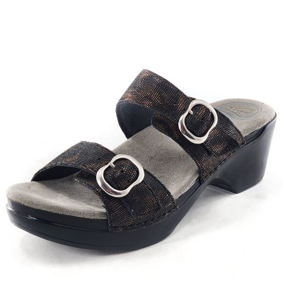 DANSKO Sophie Metallic Python 2-Strap Sandal Slide Platform - Picture 1 of 6